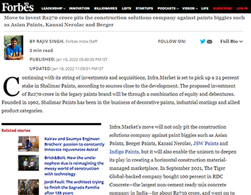Infra.Market set to buy 24 percent in Shalimar Paints 